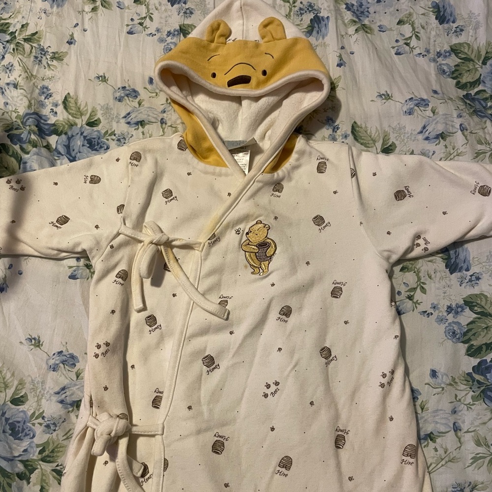 Winnie the Pooh Baby Kimono Wrap Gown with Hood – Size NB